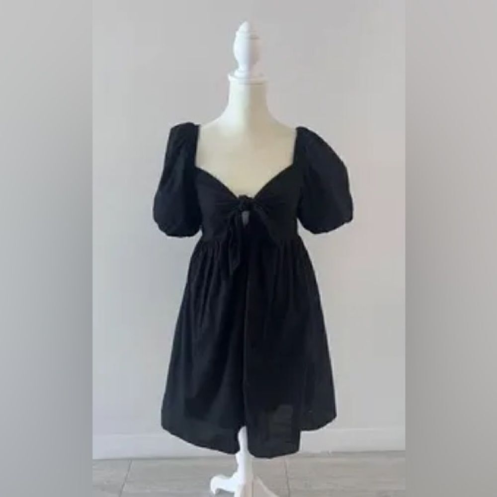 Wild fable Black Puff Sleeve Mini Dress Tie front Size small